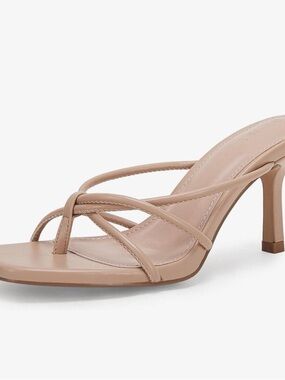 Nude Strappy Mid-Heel Slide Sandal